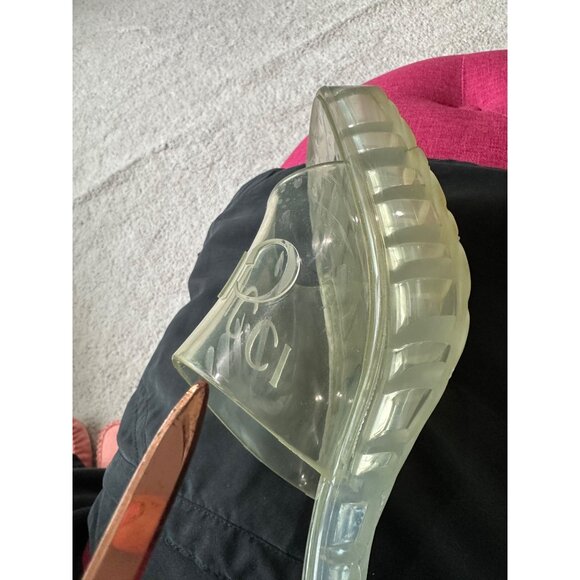 Gucci Sz 40 / US 10 Logo Transparent Clear Chunky Mule Sandals Block Heel Slides - Picture 14 of 16